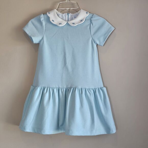 Luli & Me 6X Blue Drop Waist Fully Lined Embroidered Floral Scalloped Collar - Picture 1 of 9